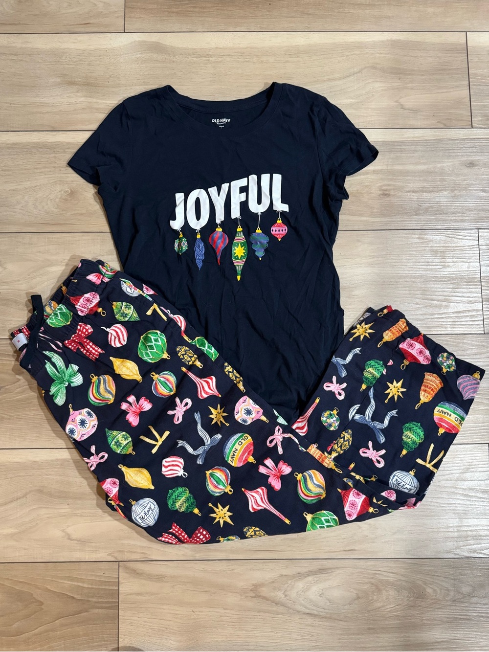 Old Navy Maternity Navy “Joyful" Ornament Print Pajama Set